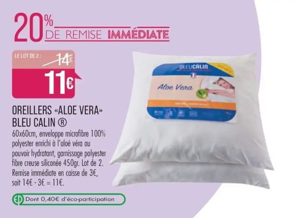 OREILLERS «ALOE VERA>> BLEU CALIN ®