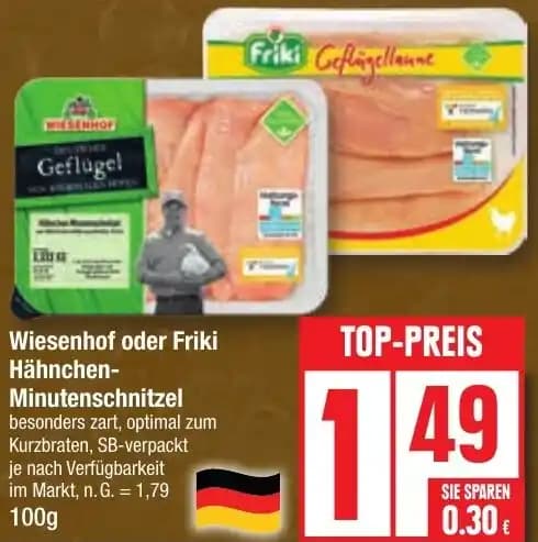 Wiesenhof oder Friki Hähnchen Minutenschnitzel 100 g