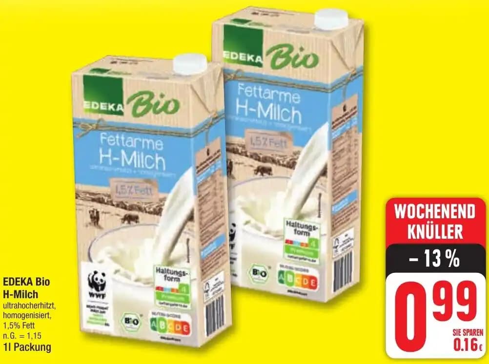 EDEKA Bio H-Milch 1 L Packung
