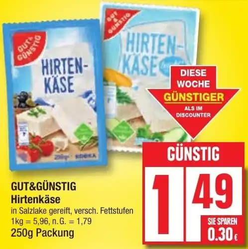 GUT&GÜNSTIG Hirtenkäse 250g Packung