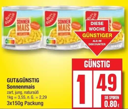 GUT&GÜNSTIG Sonnenmais 3x150g Packung