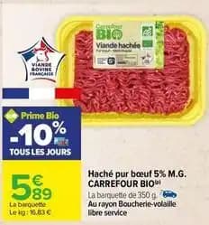 Carrefour - haché pur boeuf 5% m.g. bio