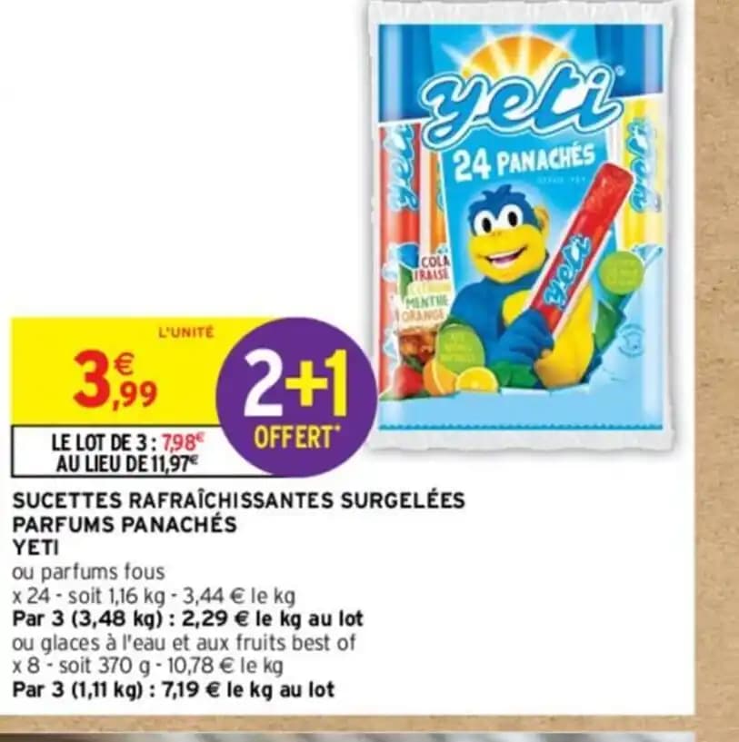 SUCETTES RAFRAÎCHISSANTES SURGELÉES PARFUMS PANACHÉS