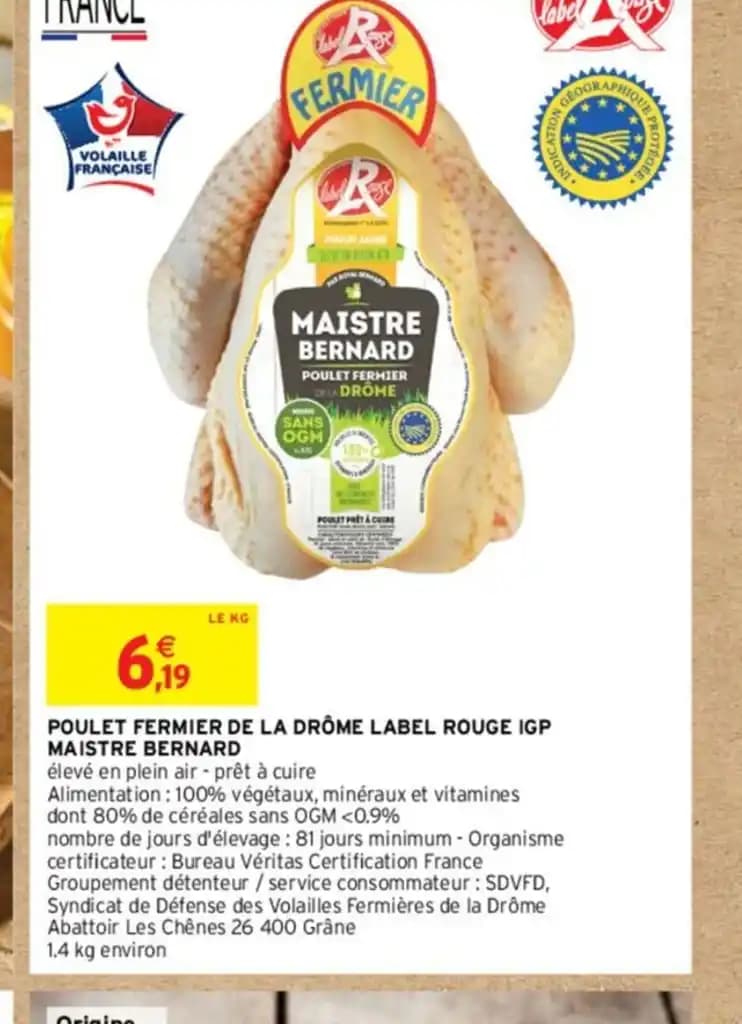 POULET FERMIER DE LA DRÔME LABEL ROUGE IGP MAISTRE BERNARD