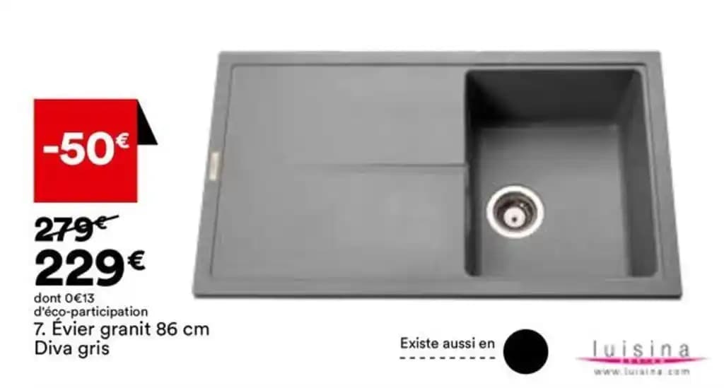 Évier granit 86 cm Diva gris