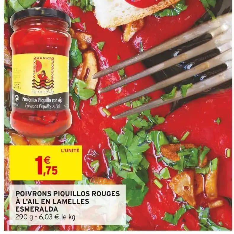 ESMERALDA POIVRONS PIQUILLOS ROUGES À L'AIL EN LAMELLES