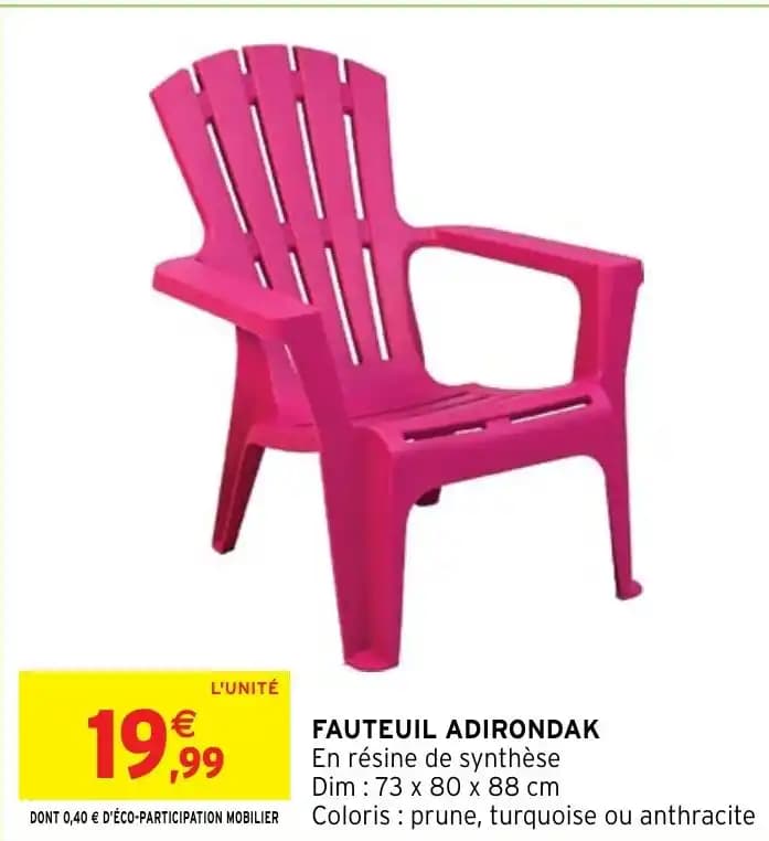 FAUTEUIL ADIRONDAK En résine de synthèse Dim 73 x 80 x 88 cm