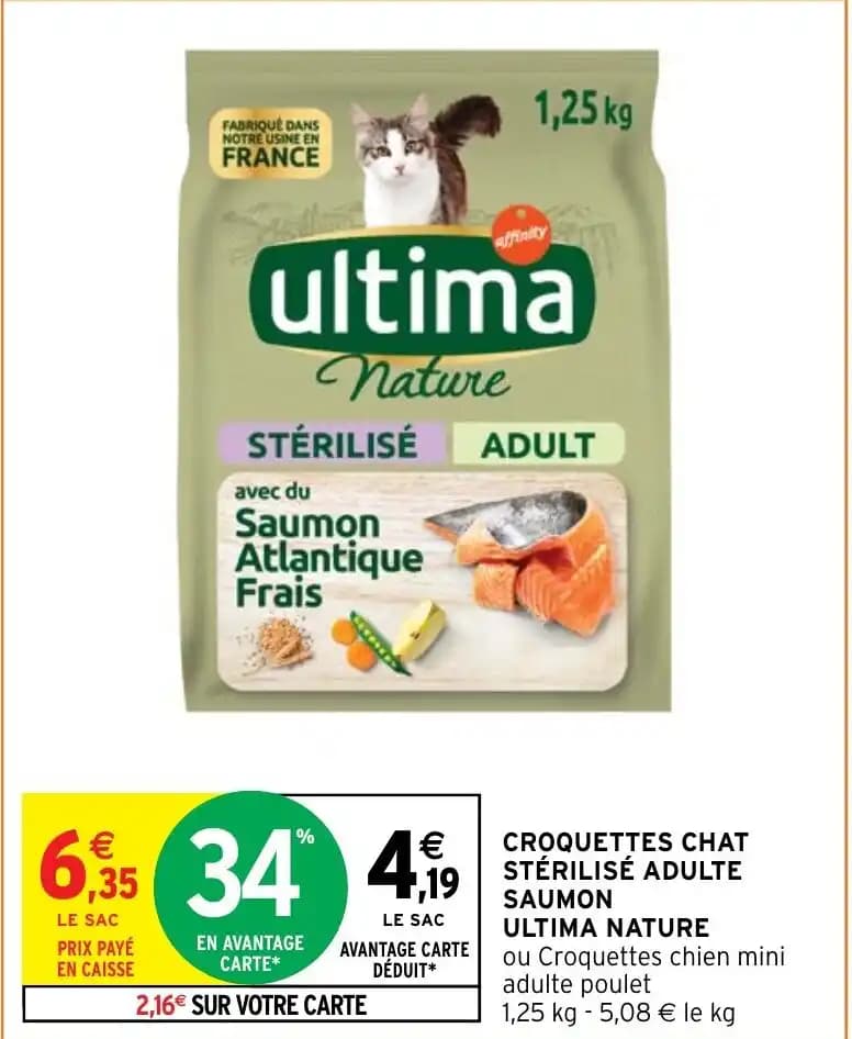 CROQUETTES CHAT STÉRILISÉ ADULTE SAUMON ULTIMA NATURE