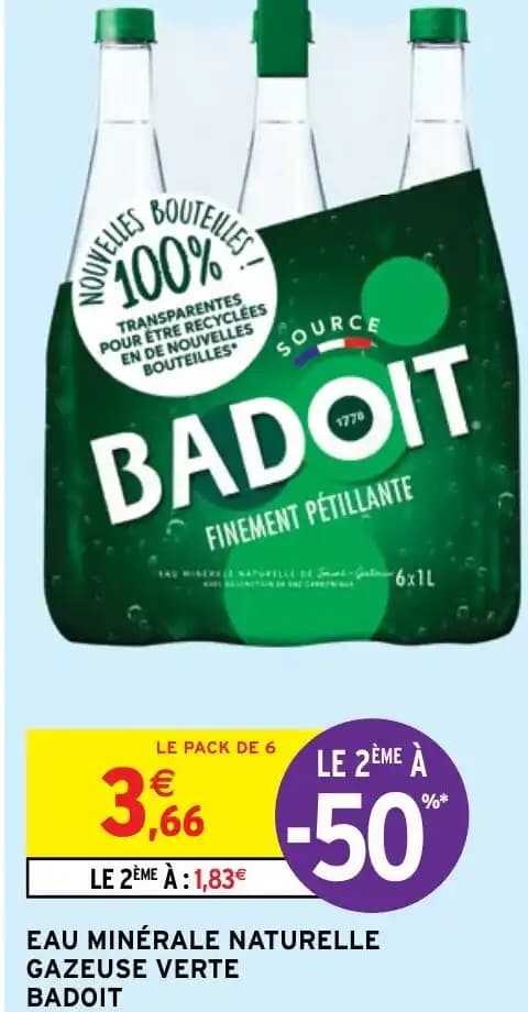 EAU MINÉRALE NATURELLE GAZEUSE VERTE BADOIT