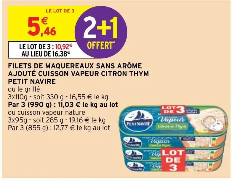 FILETS DE MAQUEREAUX SANS ARÔME AJOUTÉ CUISSON VAPEUR CITRON THYM PETIT NAVIRE