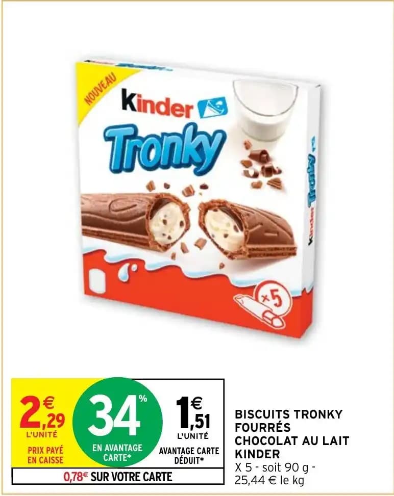 BISCUITS TRONKY FOURRÉS CHOCOLAT AU LAIT KINDER