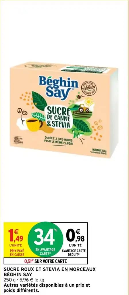 SUCRE ROUX ET STEVIA EN MORCEAUX BÉGHIN SAY