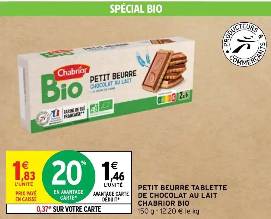 PETIT BEURRE TABLETTE DE CHOCOLAT AU LAIT CHABRIOR BIO
