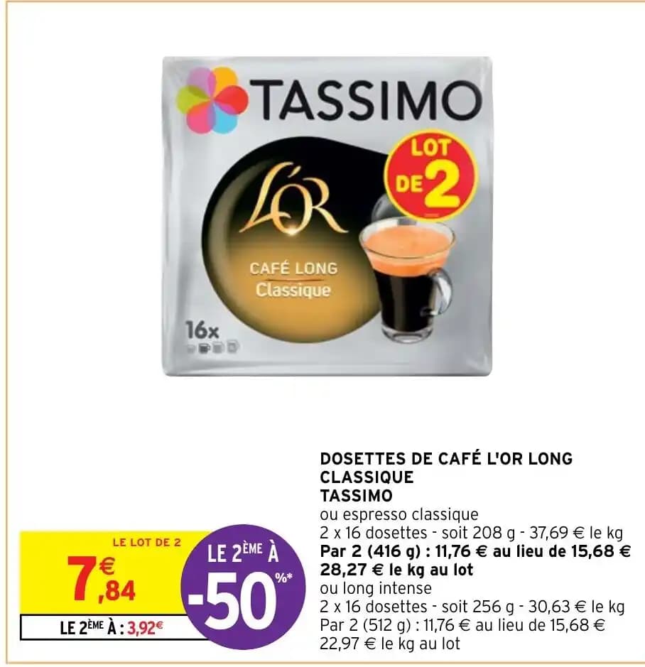 DOSETTES DE CAFÉ L'OR LONG CLASSIQUE TASSIMO