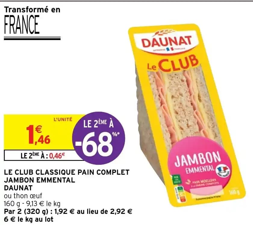 LE CLUB CLASSIQUE PAIN COMPLET JAMBON EMMENTAL DAUNAT