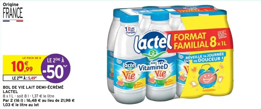 BOL DE VIE LAIT DEMI-ÉCRÉMÉ LACTEL