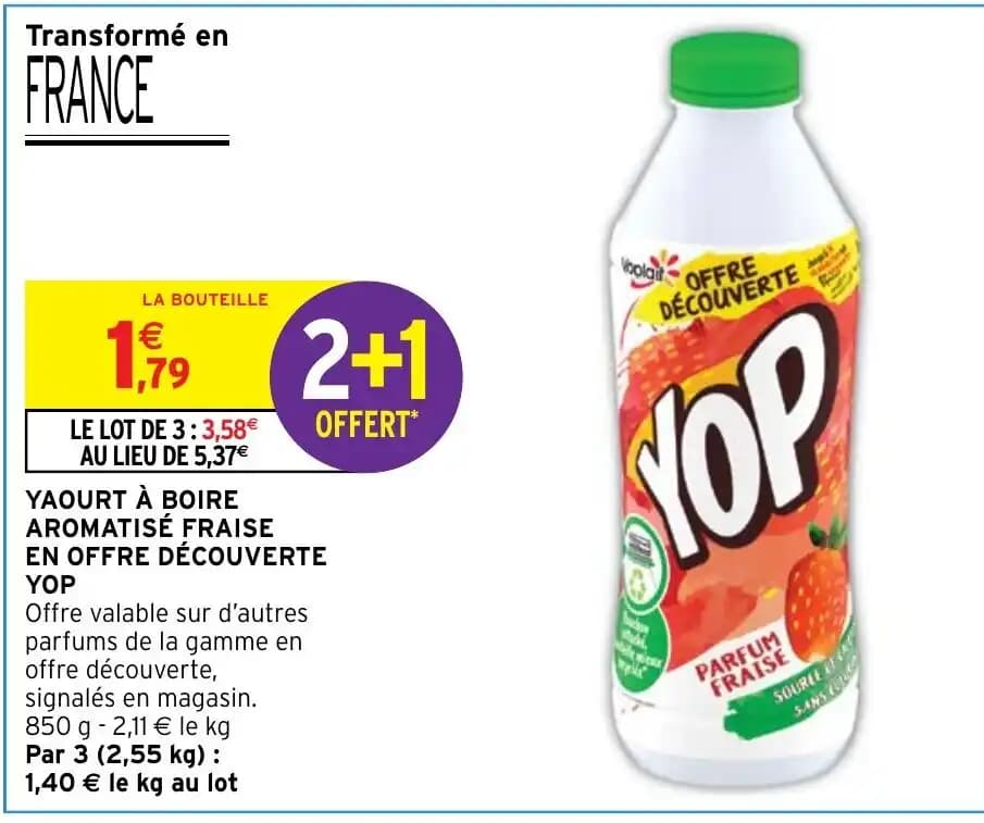 YAOURT À BOIRE AROMATISÉ FRAISE EN OFFRE DÉCOUVERTE YOP