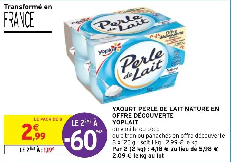 YAOURT PERLE DE LAIT NATURE EN OFFRE DÉCOUVERTE YOPLAIT