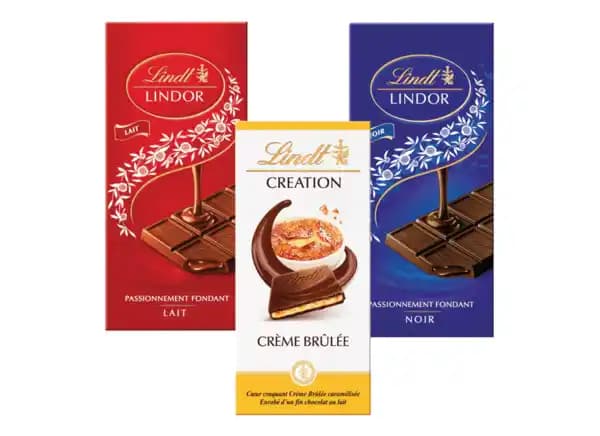 LINDT SUR TOUTES LES TABLETTES DE CHOCOLAT CRÉATION, LINDOR ET PYRÉNÉENS