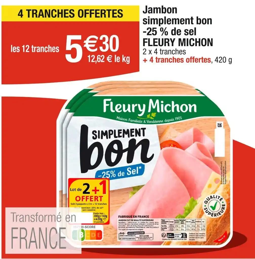 FLEURY MICHON Jambon simplement bon -25 % de sel