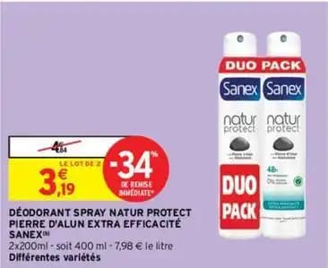 Sanex - déodorant spray natur protect pierre d'alun extra efficacité