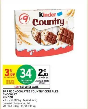 Kinder - barre chocolatée country céréales
