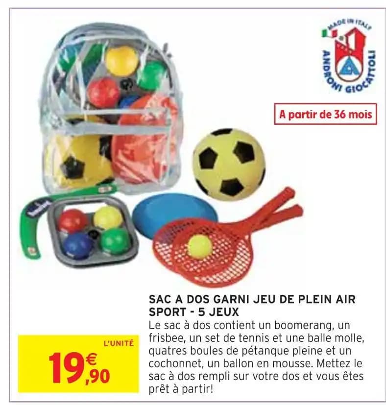 SAC A DOS GARNI JEU DE PLEIN AIR SPORT - 5 JEUX