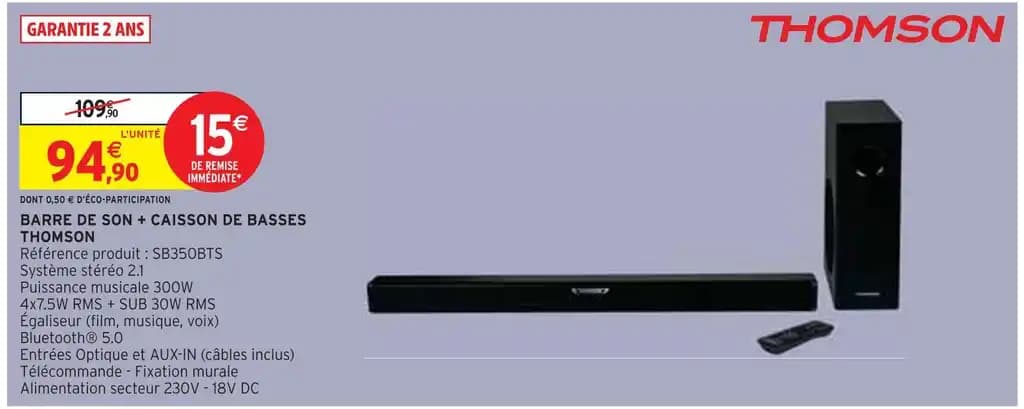THOMSON BARRE DE SON + CAISSON DE BASSES