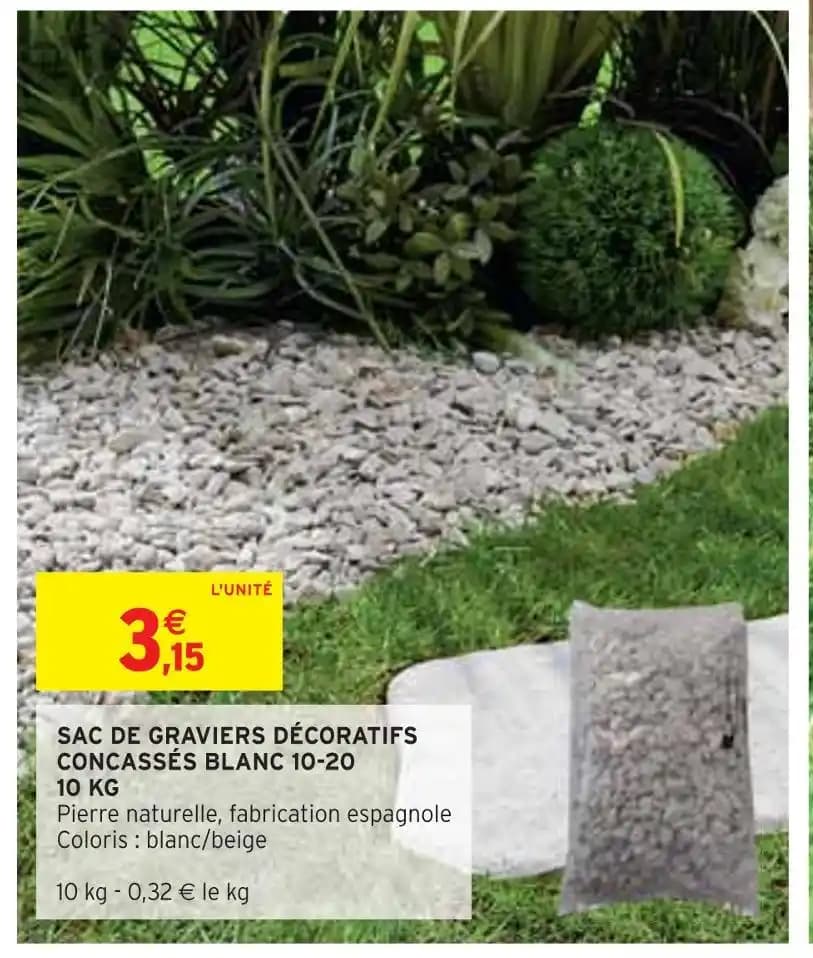 SAC DE GRAVIERS DÉCORATIFS CONCASSÉS BLANC 10-20 10 KG