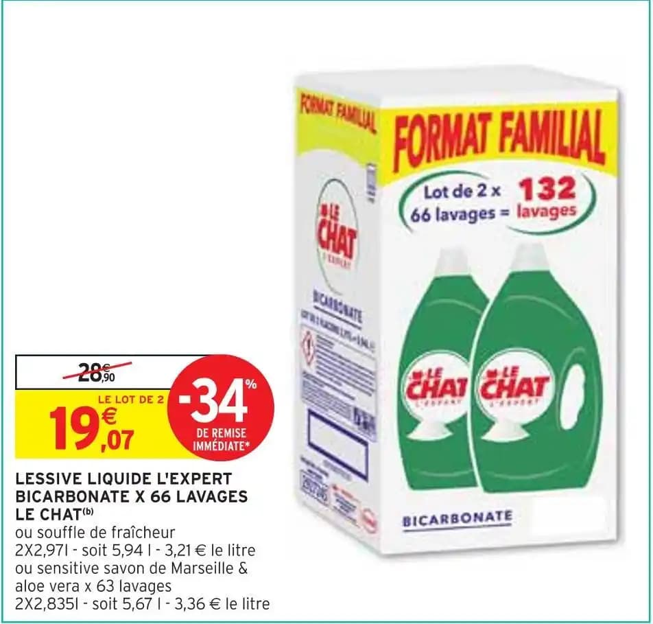 LE CHAT LESSIVE LIQUIDE L'EXPERT BICARBONATE X 66 LAVAGES (b)