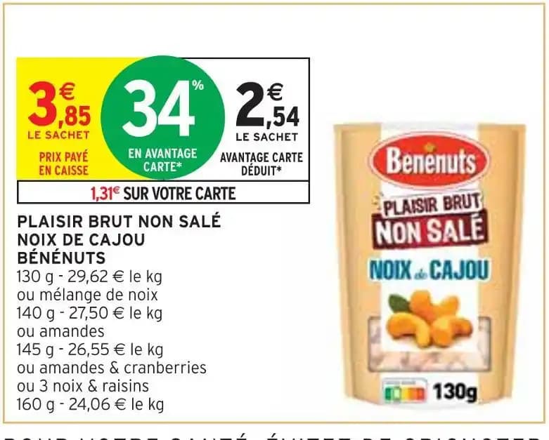 BÉNÉNUTS PLAISIR BRUT NON SALÉ NOIX DE CAJOU