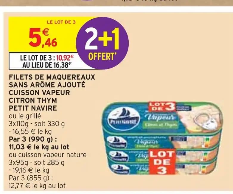PETIT NAVIRE FILETS DE MAQUEREAUX SANS ARÔME AJOUTÉ CUISSON VAPEUR CITRON THYM