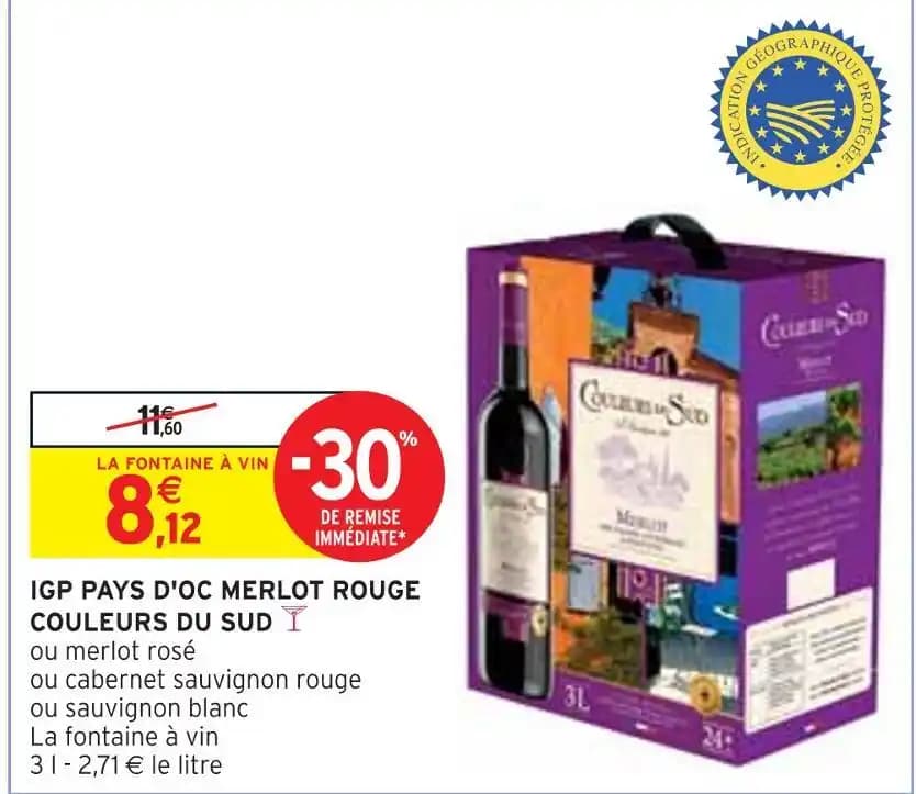 COULEURS DU SUD IGP PAYS D'OC MERLOT ROUGE