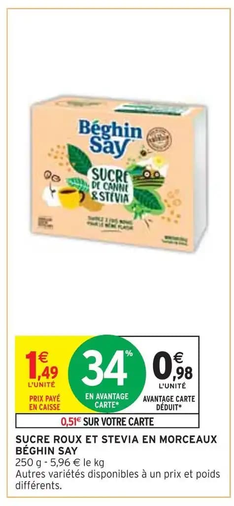 BÉGHIN SAY SUCRE ROUX ET STEVIA EN MORCEAUX