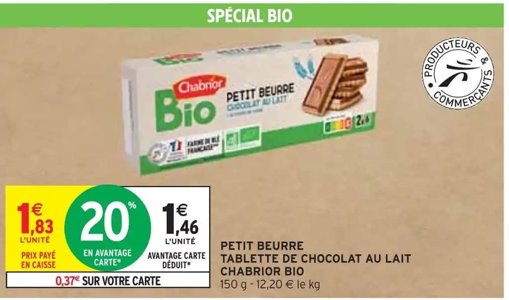 CHABRIOR BIO PETIT BEURRE TABLETTE DE CHOCOLAT AU LAIT
