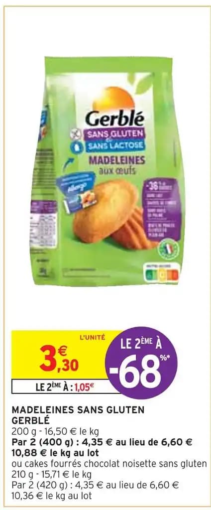 GERBLÉ MADELEINES SANS GLUTEN