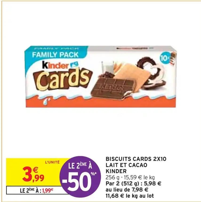 KINDER BISCUITS CARDS 2X10 LAIT ET CACAO