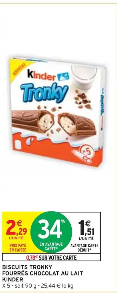 KINDER BISCUITS TRONKY FOURRÉS CHOCOLAT AU LAIT