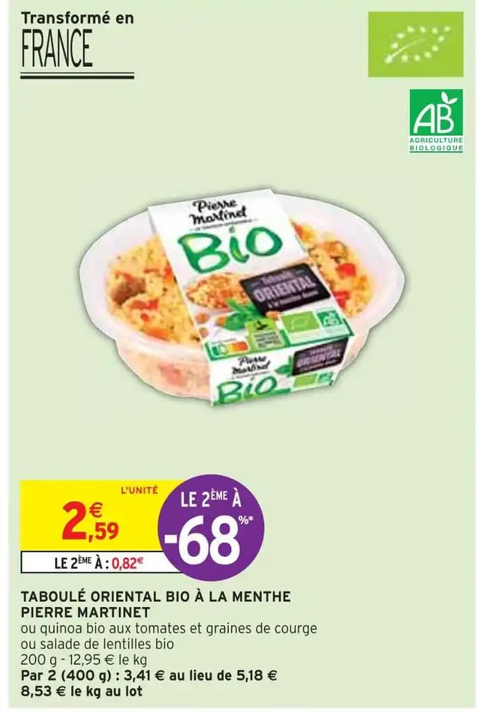 PIERRE MARTINET TABOULÉ ORIENTAL BIO À LA MENTHE