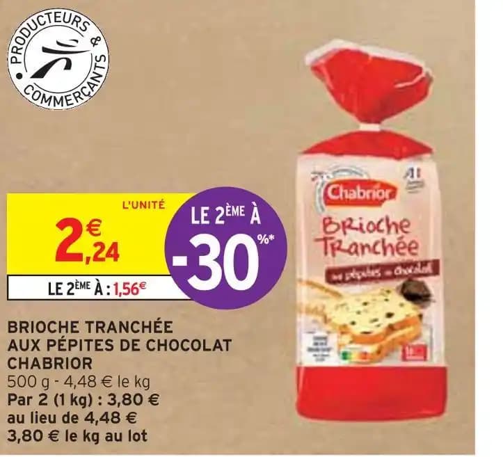 CHABRIOR BRIOCHE TRANCHÉE AUX PÉPITES DE CHOCOLAT