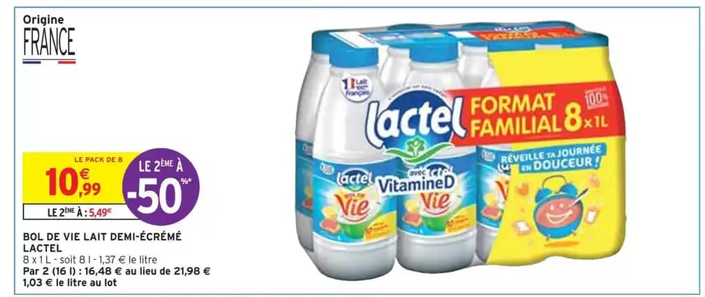 LACTEL BOL DE VIE LAIT DEMI-ÉCRÉMÉ