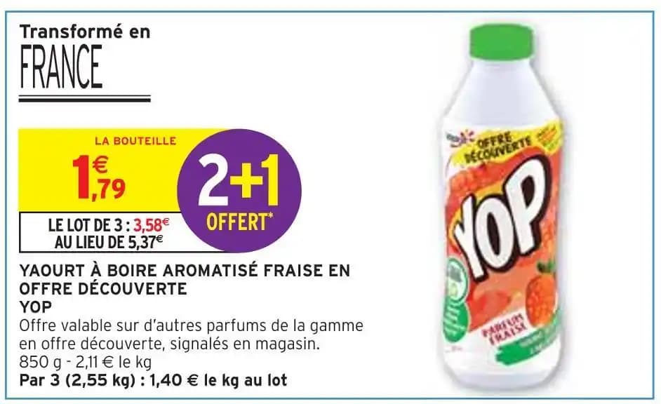 YOP YAOURT À BOIRE AROMATISÉ FRAISE EN OFFRE DÉCOUVERTE