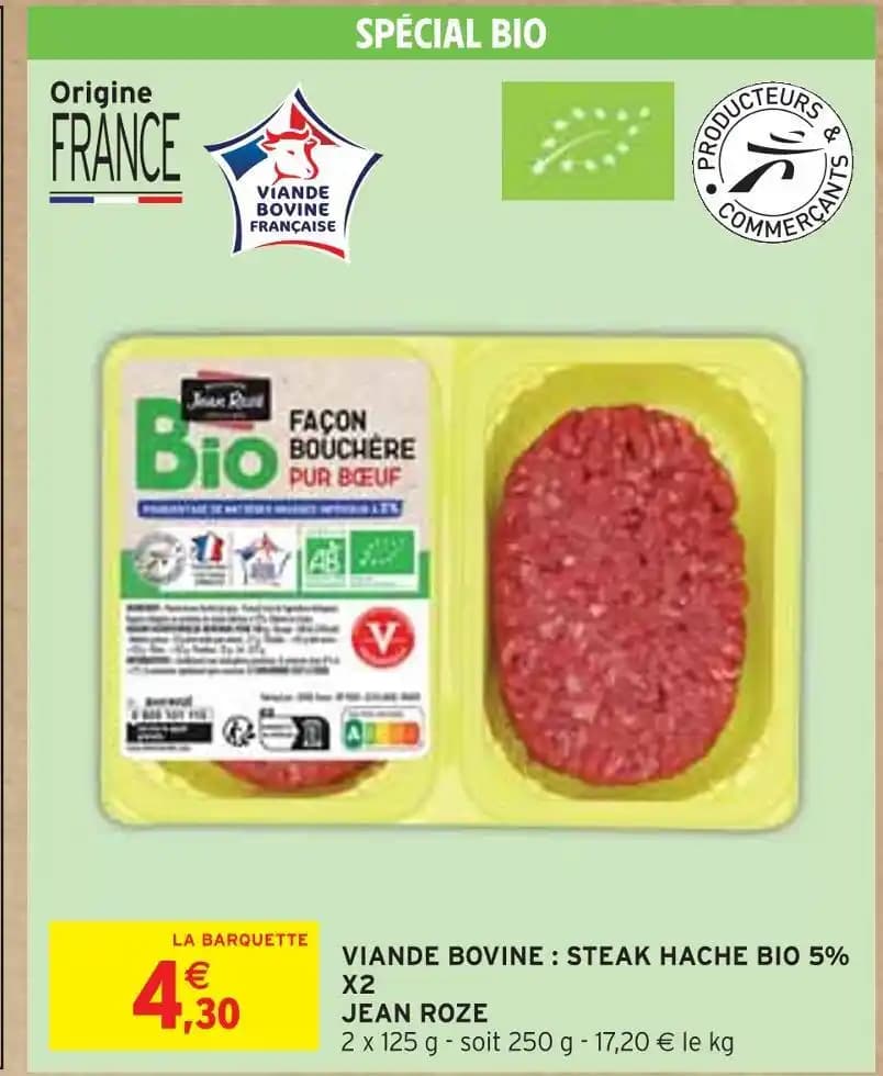 JEAN ROZE VIANDE BOVINE : STEAK HACHE BIO 5% X2