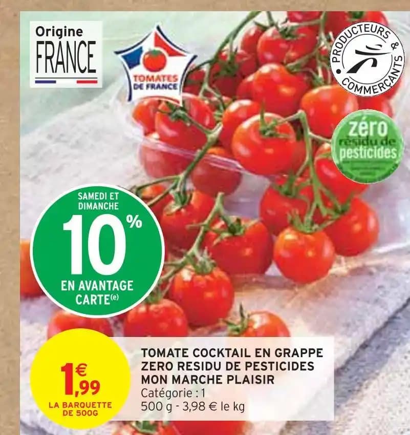 MON MARCHE PLAISIR TOMATE COCKTAIL EN GRAPPE ZERO RESIDU DE PESTICIDES