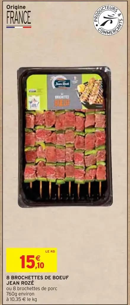 JEAN ROZÉ 8 BROCHETTES DE BOEUF