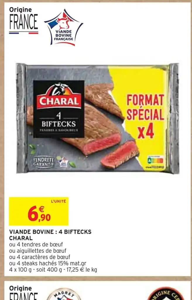 CHARAL VIANDE BOVINE : 4 BIFTECKS