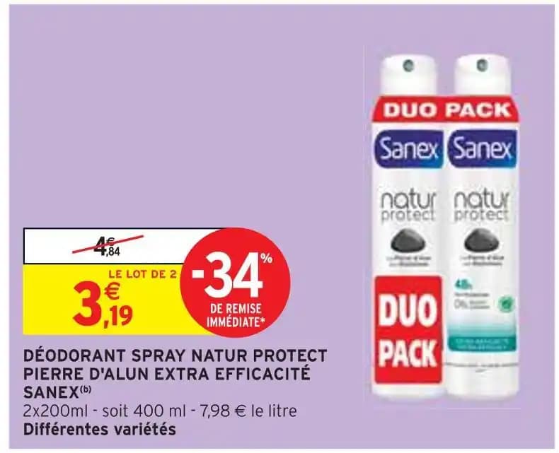 SANEX DÉODORANT SPRAY NATUR PROTECT PIERRE D'ALUN EXTRA EFFICACITÉ (b)