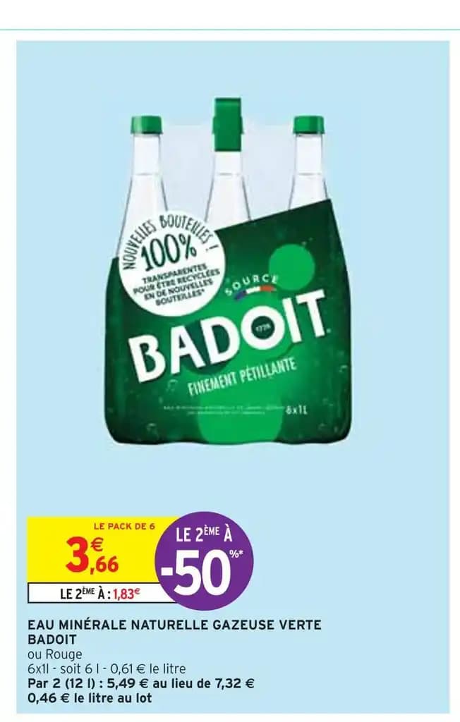 BADOIT EAU MINÉRALE NATURELLE GAZEUSE VERTE