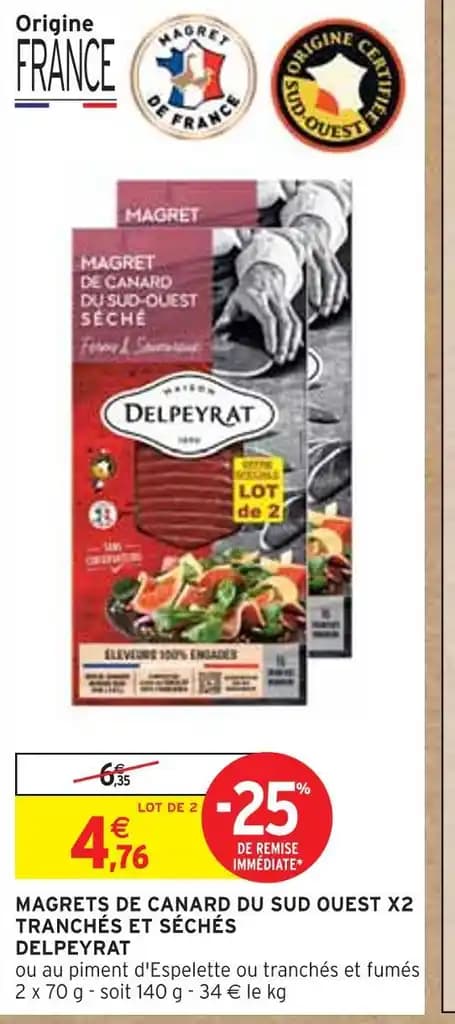 DELPEYRAT MAGRETS DE CANARD DU SUD OUEST X2 TRANCHÉS ET SÉCHÉS