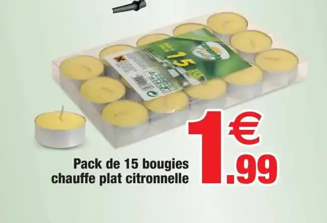 Pack de 15 bougies chauffe plat citronnelle